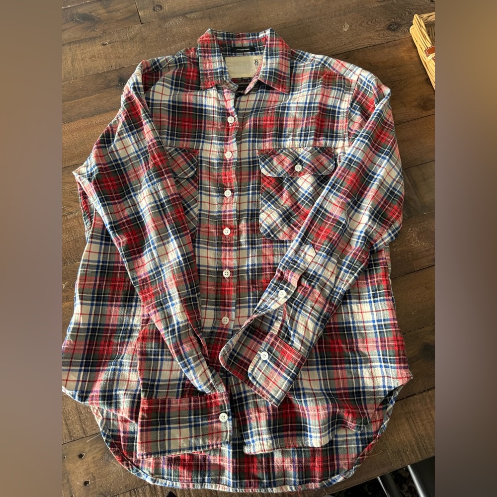 R13 Plaid Button Down with Zipper on the back. Size S